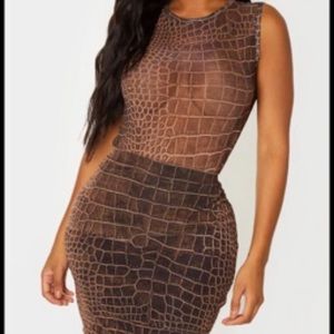 PLT Shape Brown Croc Print Sheer Body w/Skirt